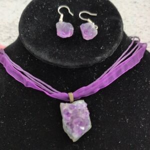 Purple Amethyst Geode Necklace and Earring Set